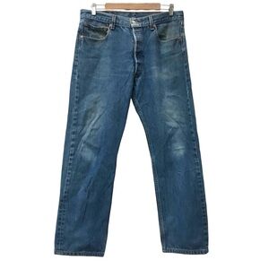 Levis 501 Button Fly Blue Jeans Broken In Faded Worn size 35x31 35